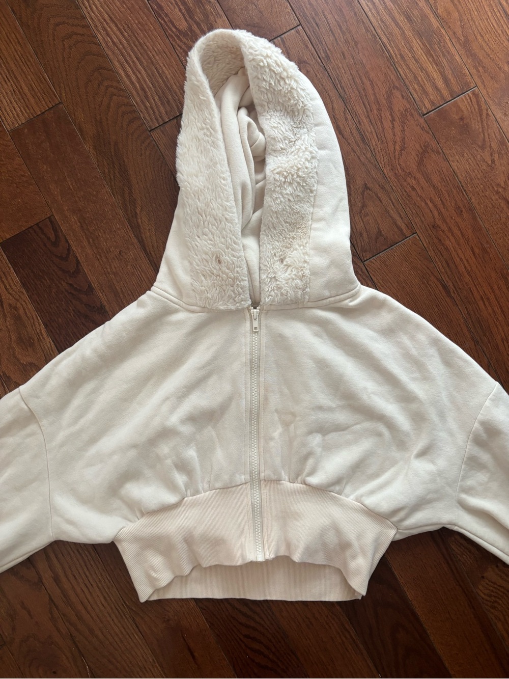 Urban Outfitters Cream Sherpa-Lined Hooded Puffer Jacket